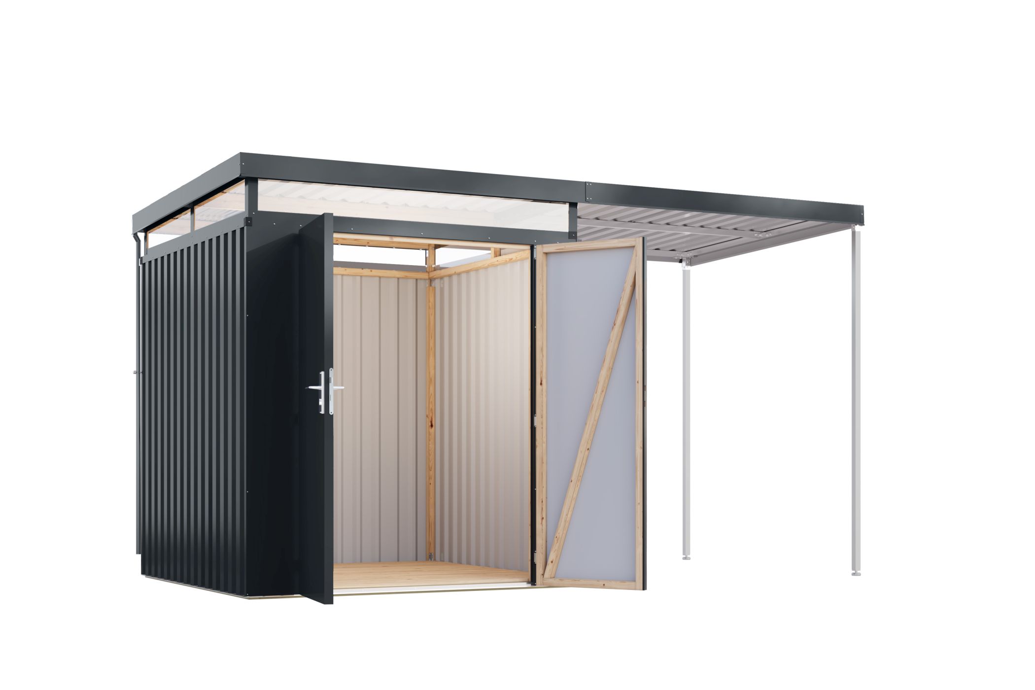 Karibu Gerätehaus aus Metall Aurum 2 in Anthrazit, Freisteller