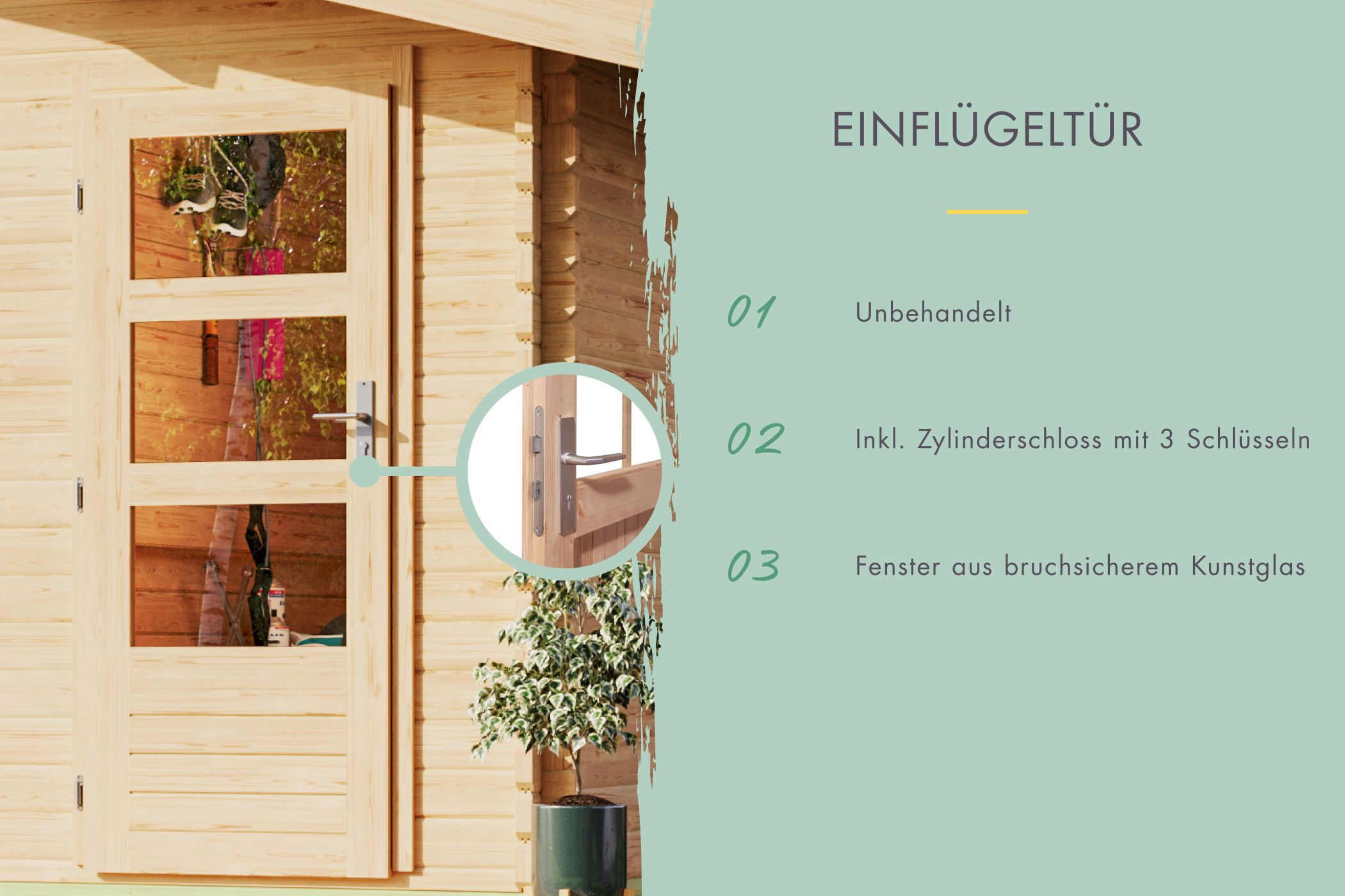 Detailansicht der Karibu großes Gartenhaus Lagor 1