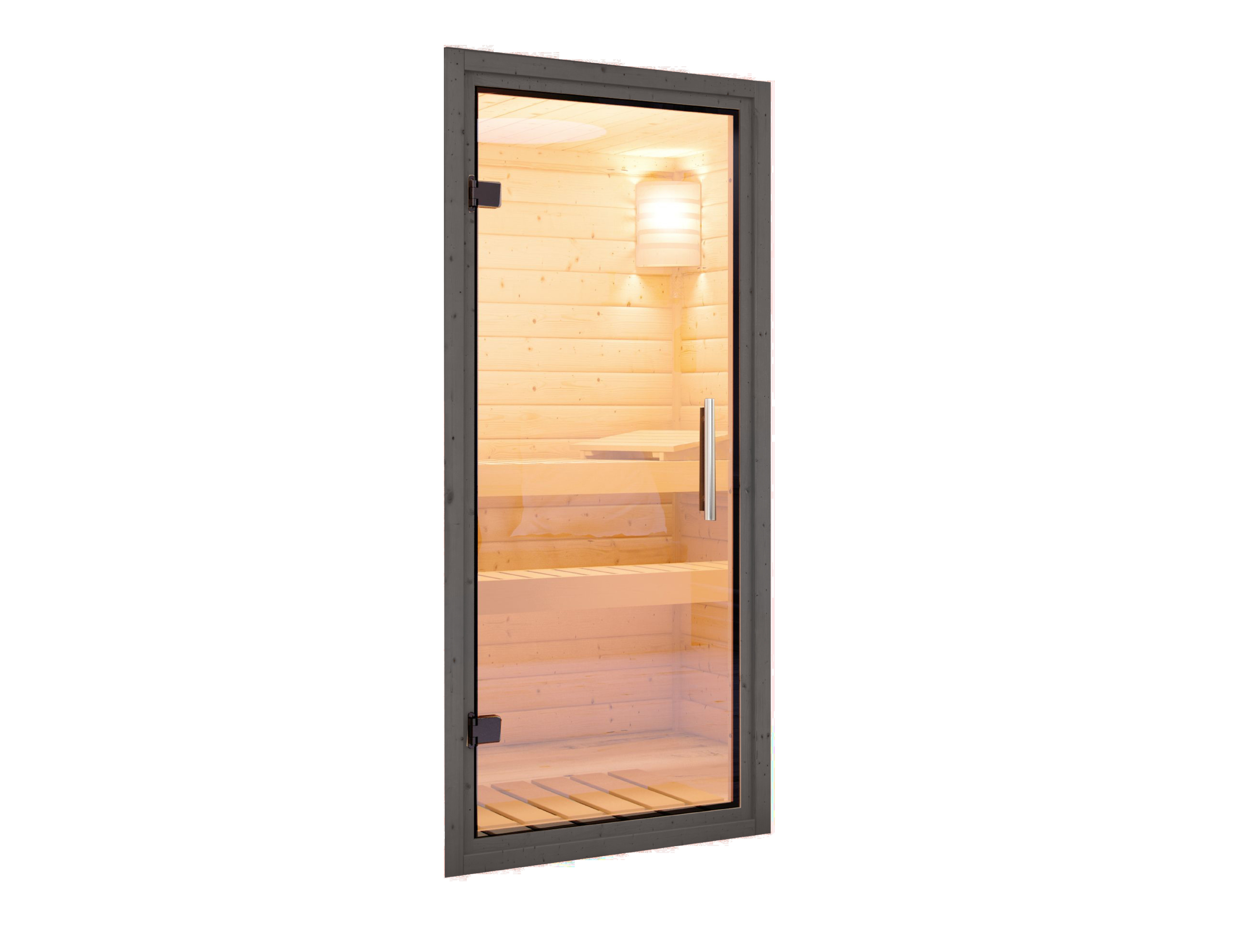 Saunatürelement terragrau klarglas / Lagerabverkauf