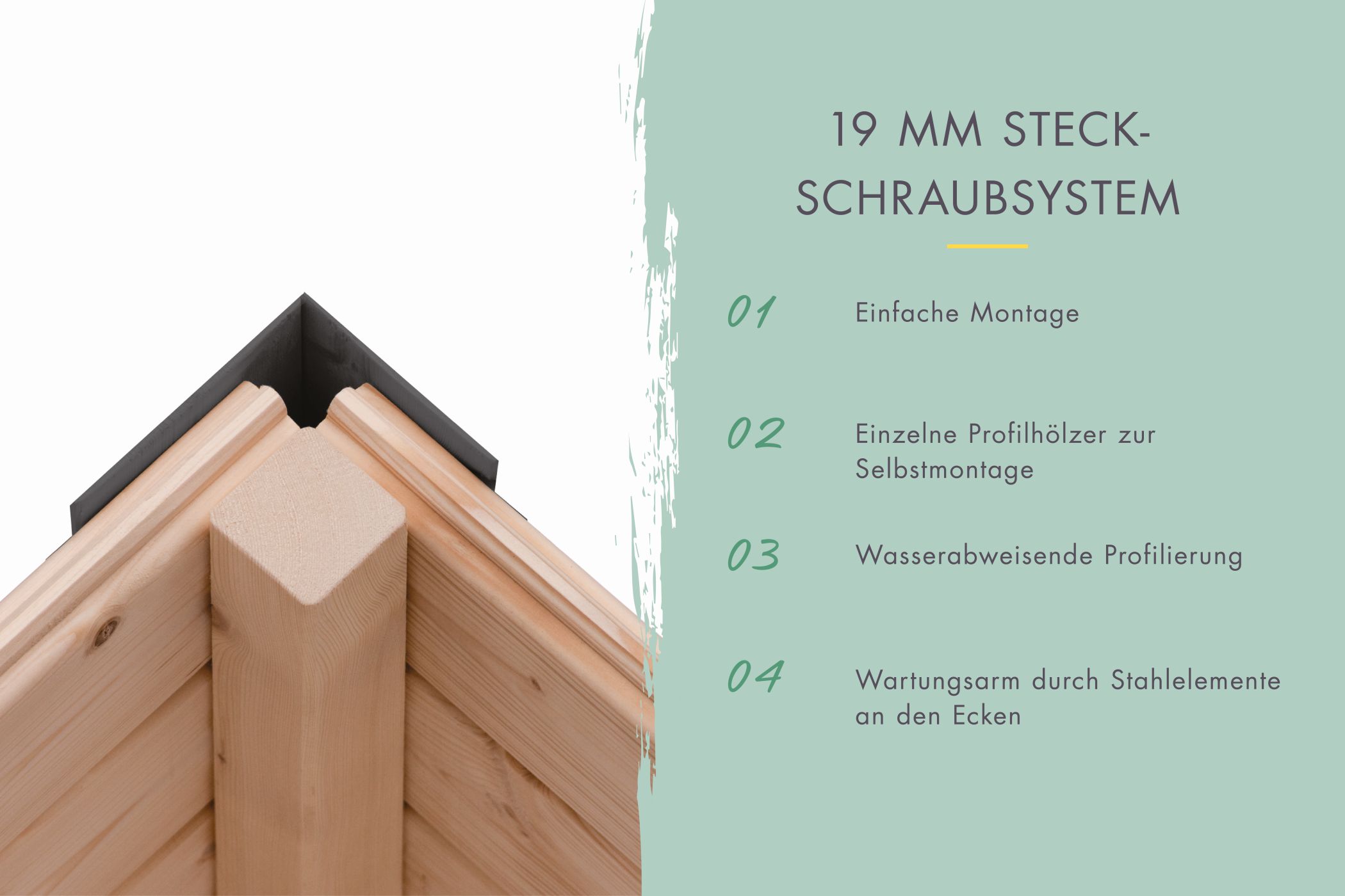 19-mm-Steck-Schraubsystem des Karibu großes Gartenhaus Holz & Metall Merkur mit Stahlecken