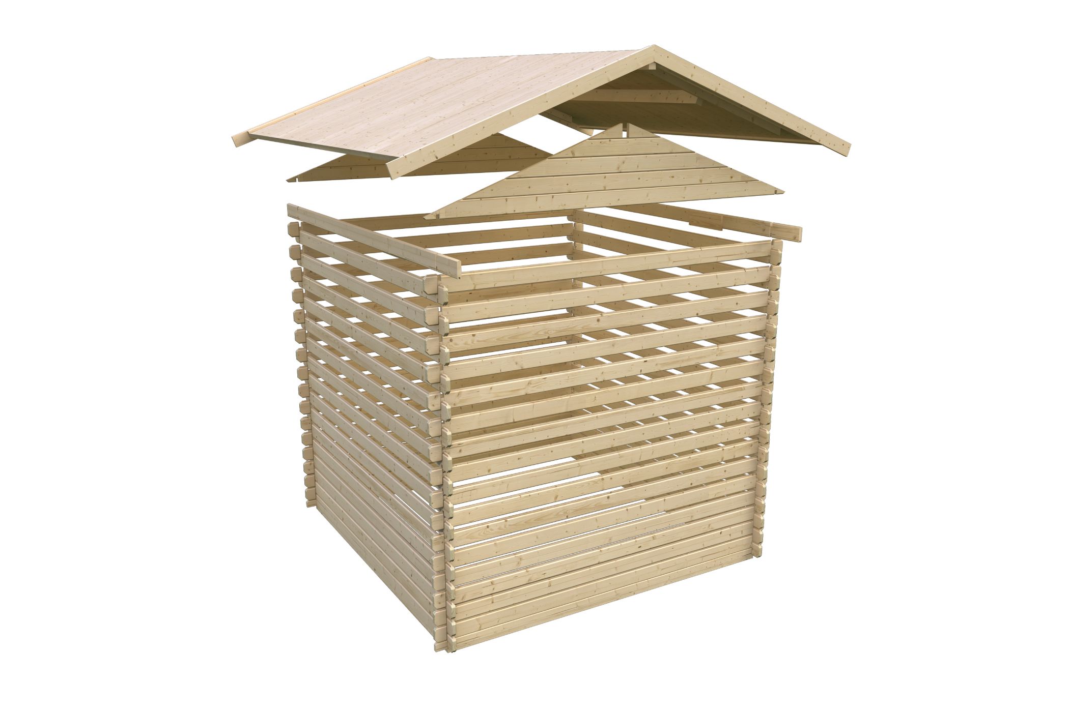 Aufbaudarstellung der Karibu großes Gartenhaus Lagor 2 mit allen Bauteilen