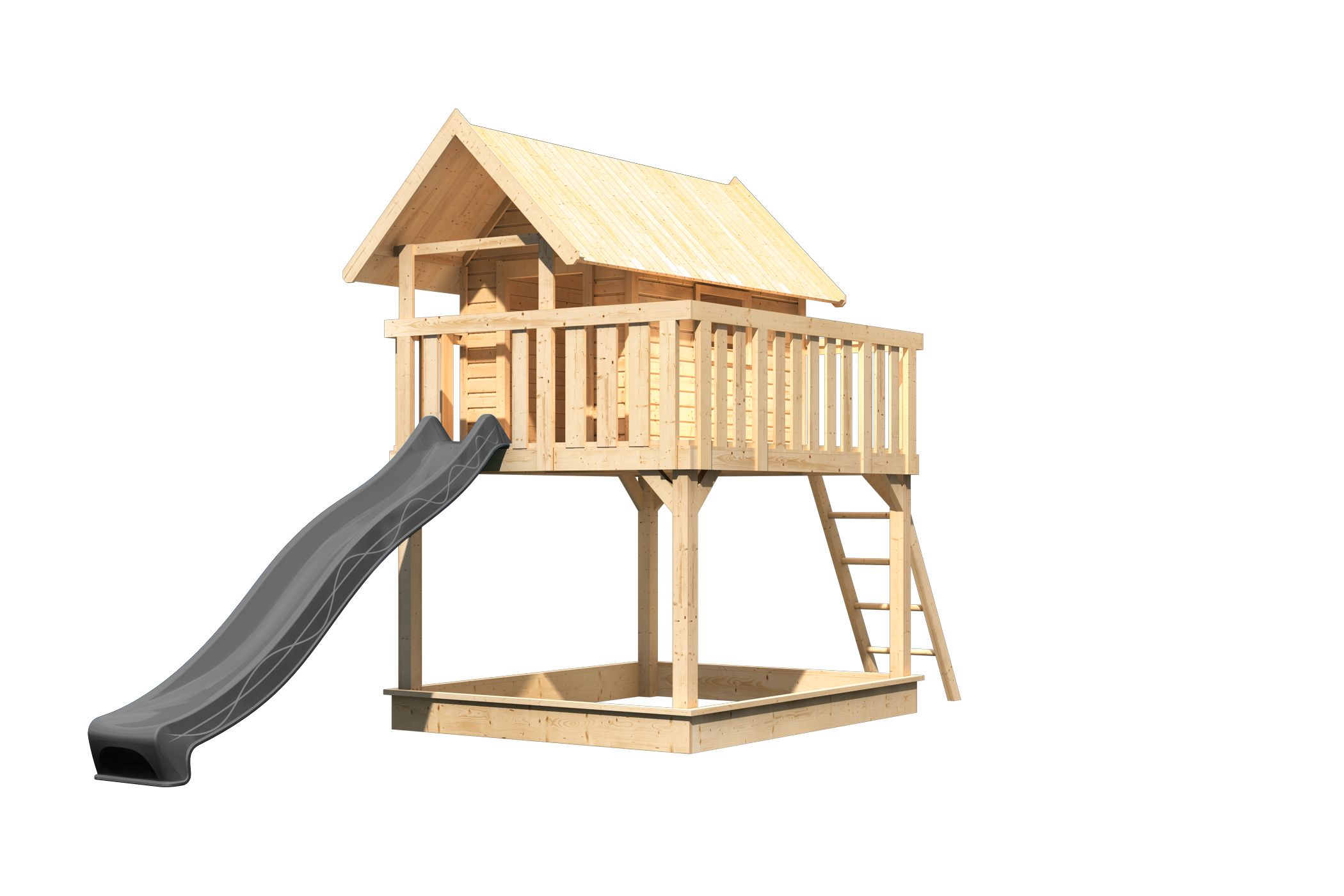 Karibu Spielgerät aus Holz mit Wellenrutsche, freigestellt