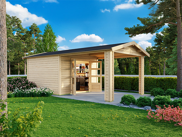 Detailansicht eines Karibu Gartenhauses aus Holz