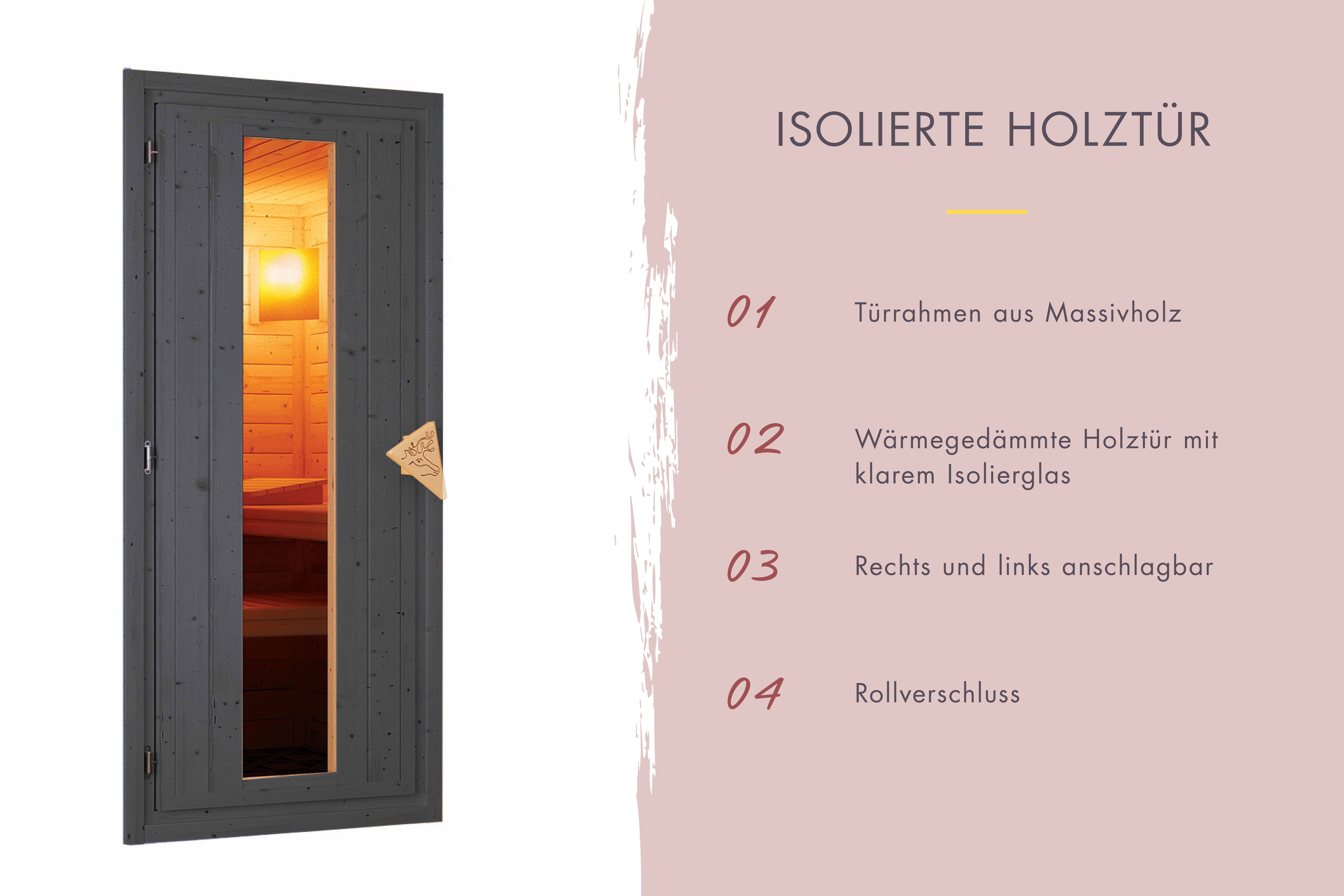 Saunatürelement Isolierte Sauna Holztür terragrau / Lagerabverkauf