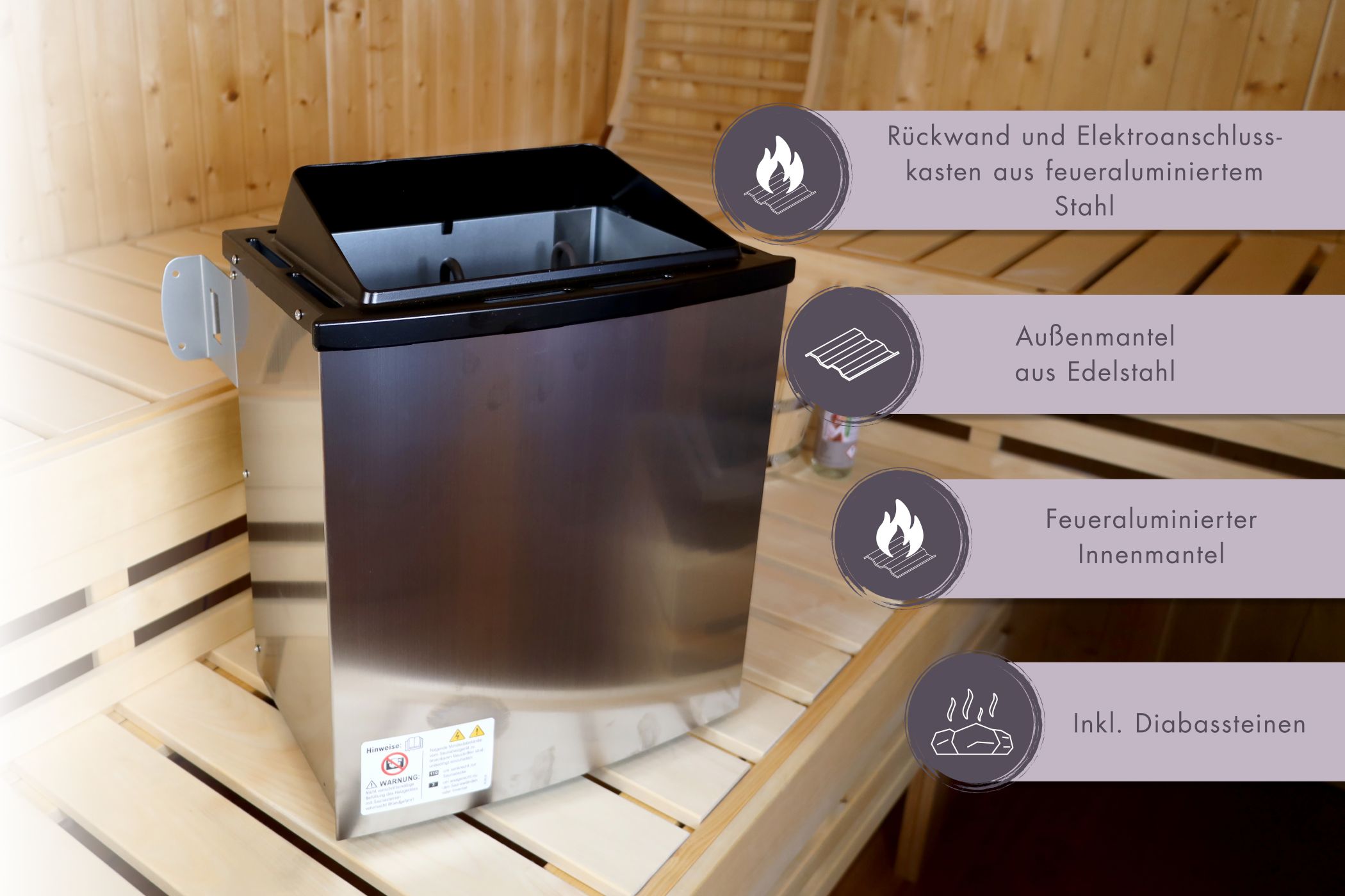 Karibu Saunahaus Hytti 3 als Gartensauna aus Massivholz im Garten mit Glasfront