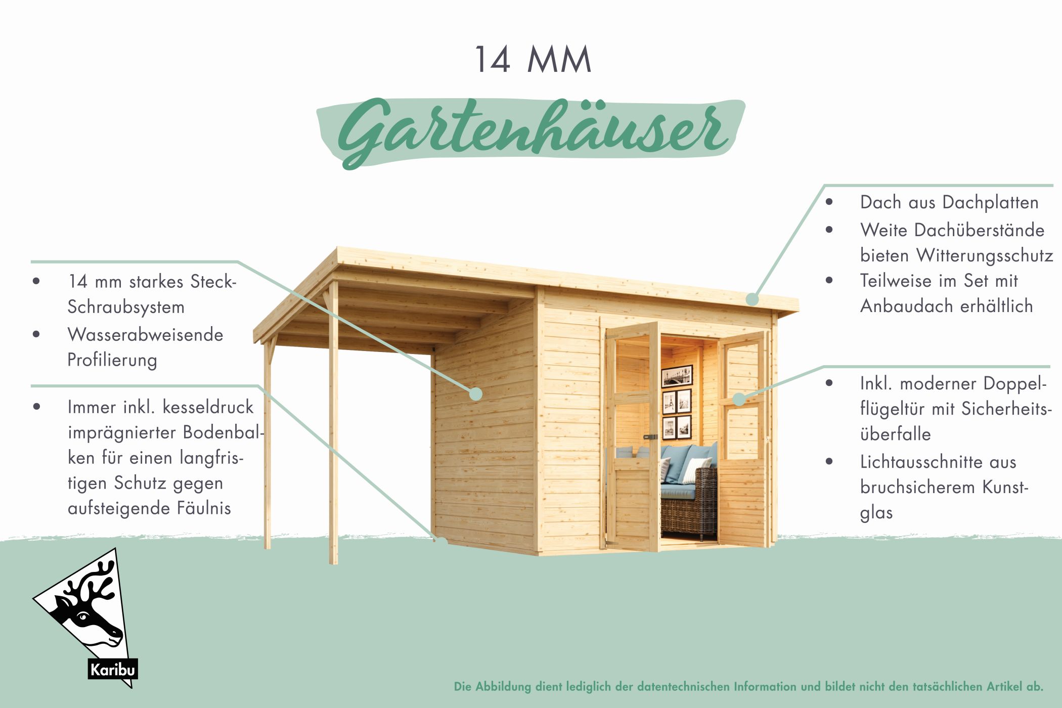 Karibu kleines Gerätehaus Dahme 1 aus Holz, im Garten aufgebaut